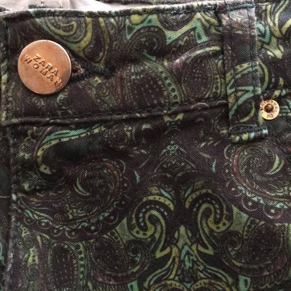 Zara Jeans Zara Green Paisley Print Slim Fit Jeans Poshmark